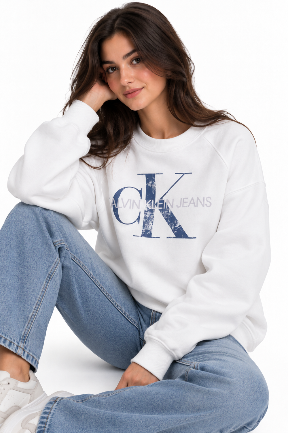 Calvin Klein white  Women's Blue Logo Sweatshirt