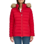 Womens Tommy Hilfiger Hooded Puffer Jacket with Faux Fur Trim