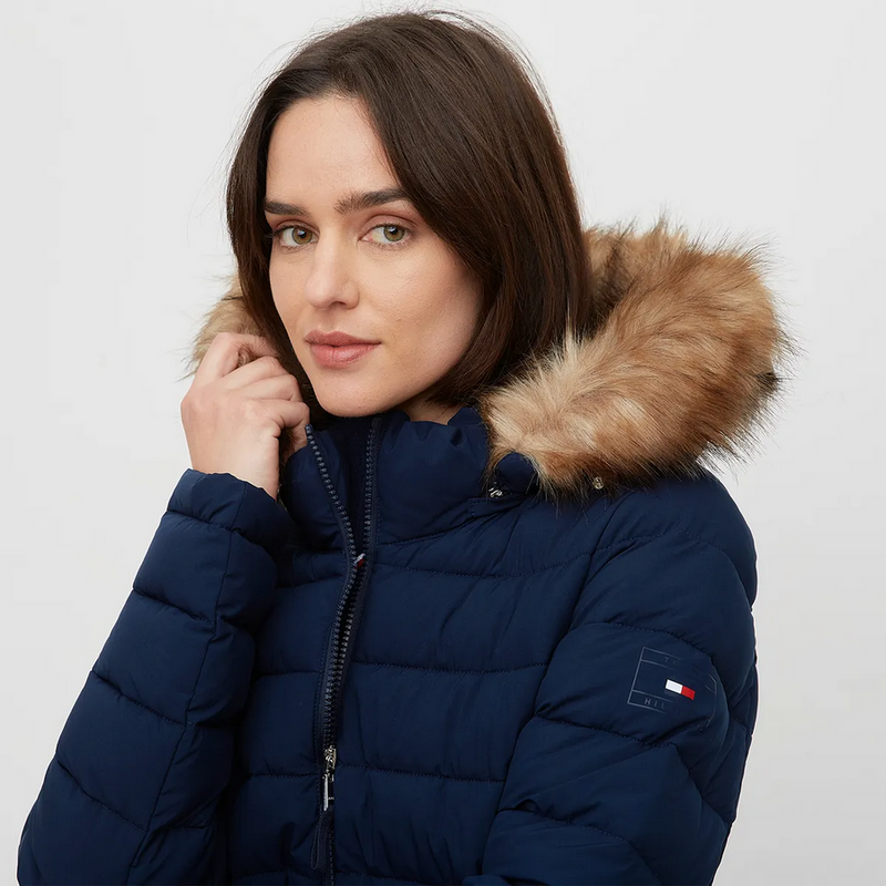 Womens Tommy Hilfiger Hooded Puffer Jacket with Faux Fur Trim