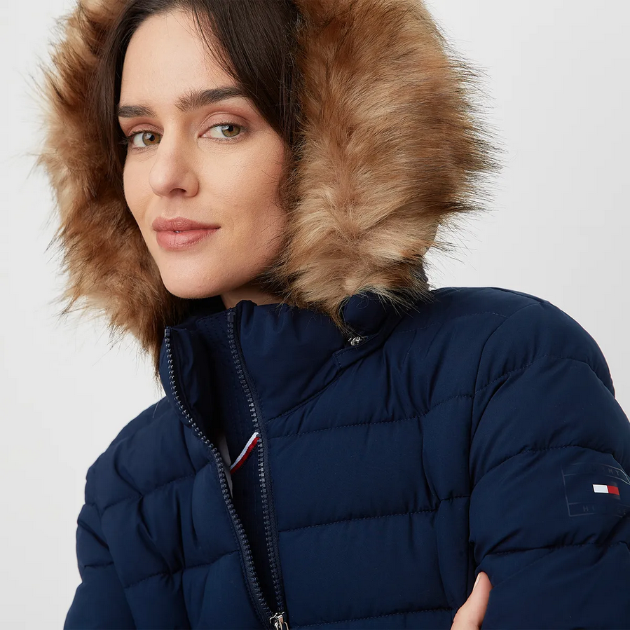Womens Tommy Hilfiger Hooded Puffer Jacket with Faux Fur Trim