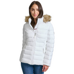 Womens Tommy Hilfiger Hooded Puffer Jacket with Faux Fur Trim