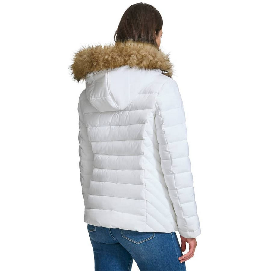 Womens Tommy Hilfiger Hooded Puffer Jacket with Faux Fur Trim