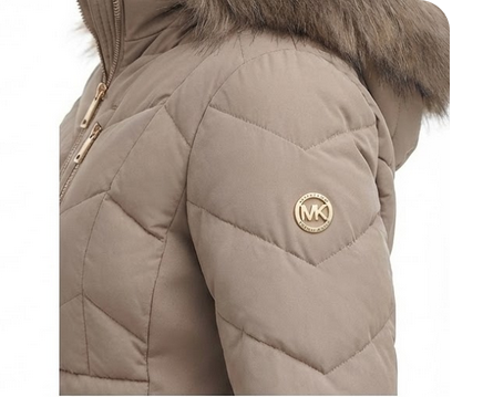 Michael Kors Puffer Coat Chest Zipper & Faux Fur Hood