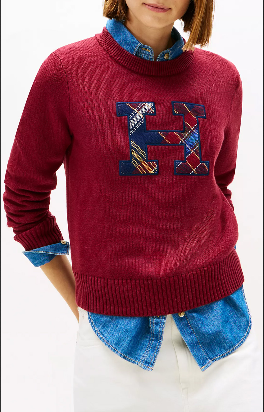 Plaid Monogram Crewneck Sweater