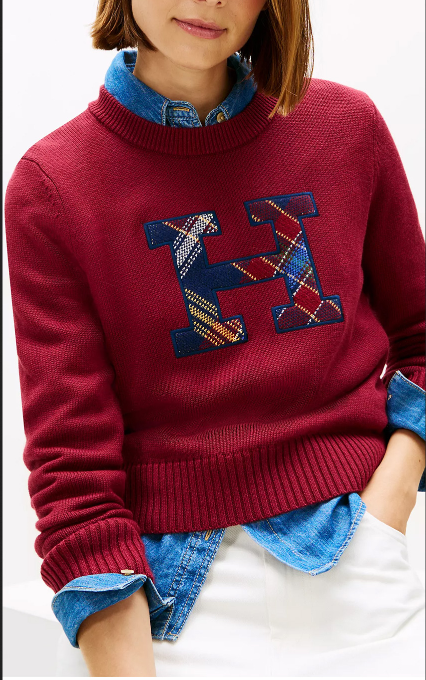 Plaid Monogram Crewneck Sweater