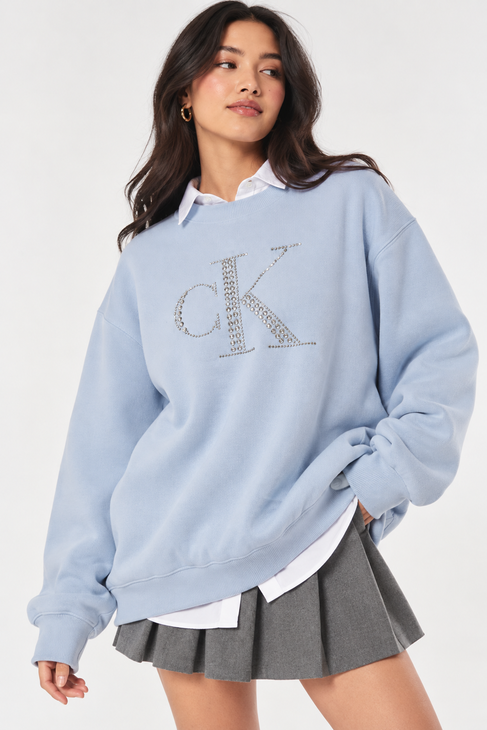 Calvin Klein Rhinestone Logo Oversized Sweatshirt