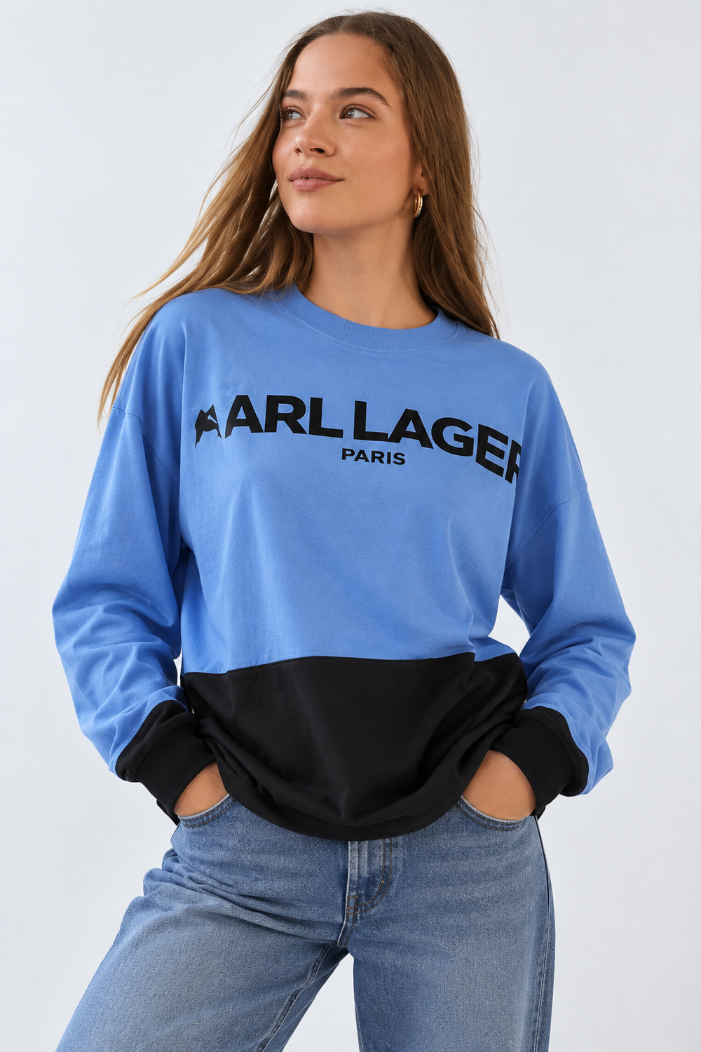 Karl Lagerfeld Paris Color-Blocked Logo Long-Sleeve Sweatshirt