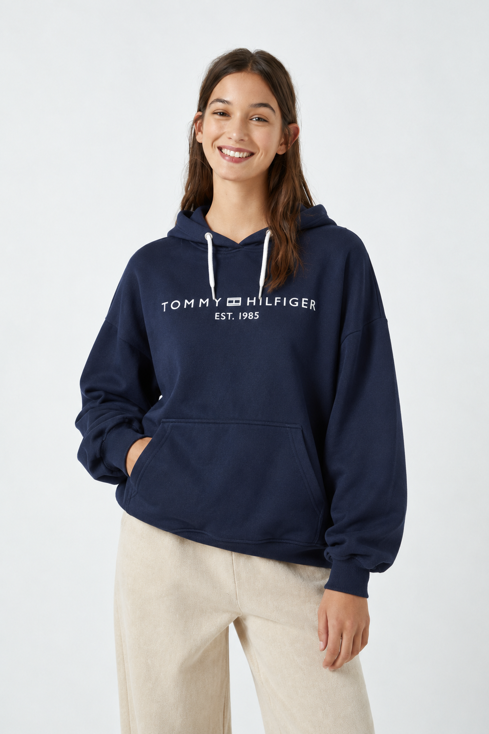 Tommy Hilfiger Men's Navy Blue Logo Pullover Hoodie
