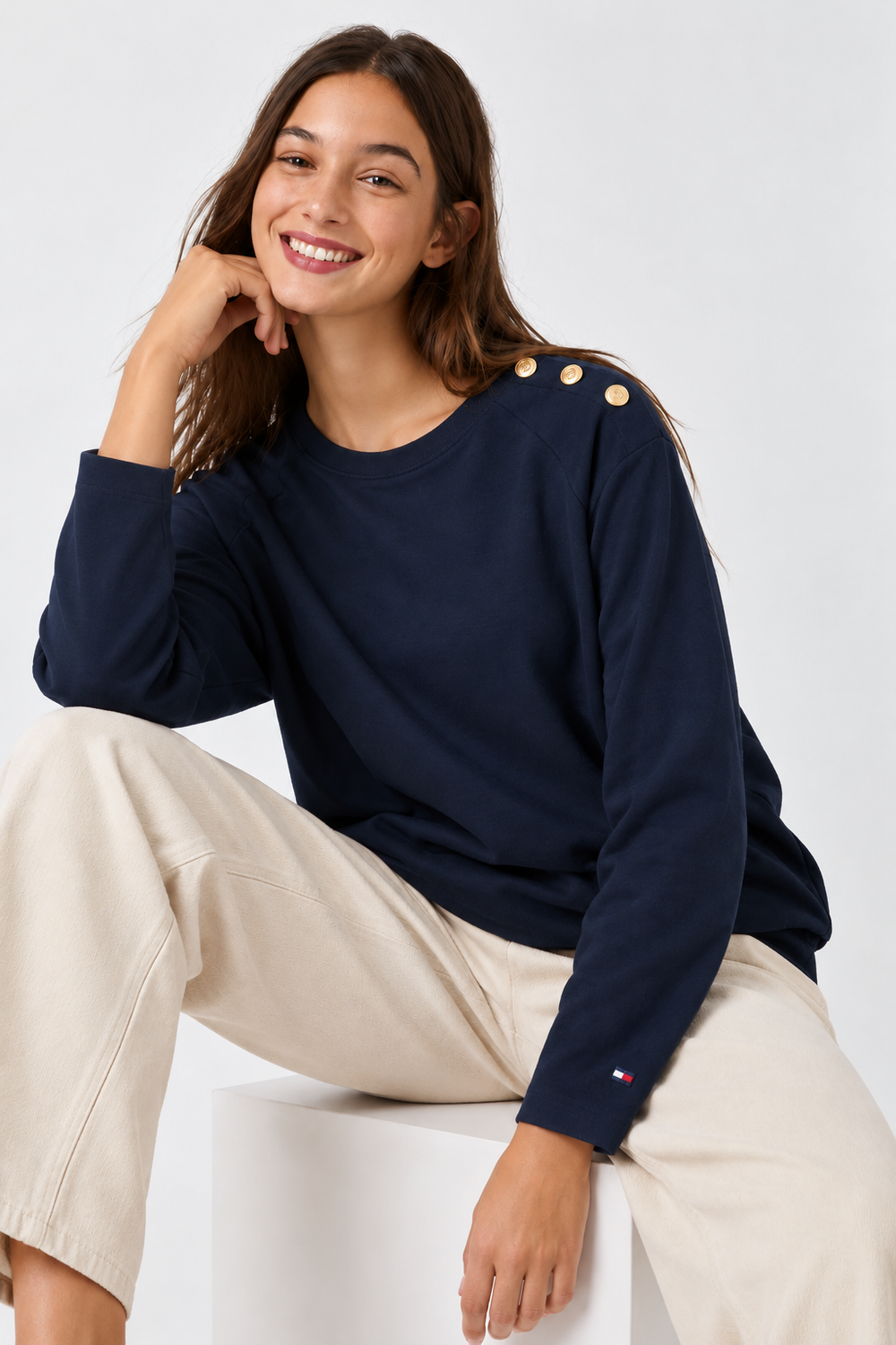 Tommy Hilfiger Men's Navy Blue Long-Sleeve Crewneck T-Shirt