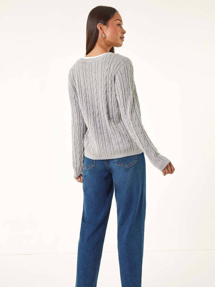 Roman Grey Petite Cable Knitted Cardigan