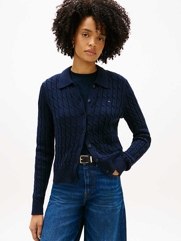 Cable Knit Polo Cardigan
