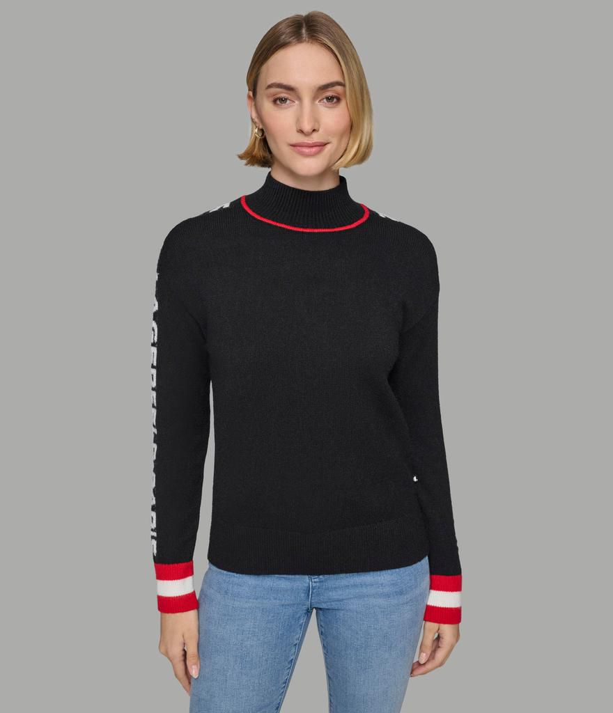 Karl Lagerfeld Paris MOCK NECK SWEATER W RED TRIM AND LOGO TAPING