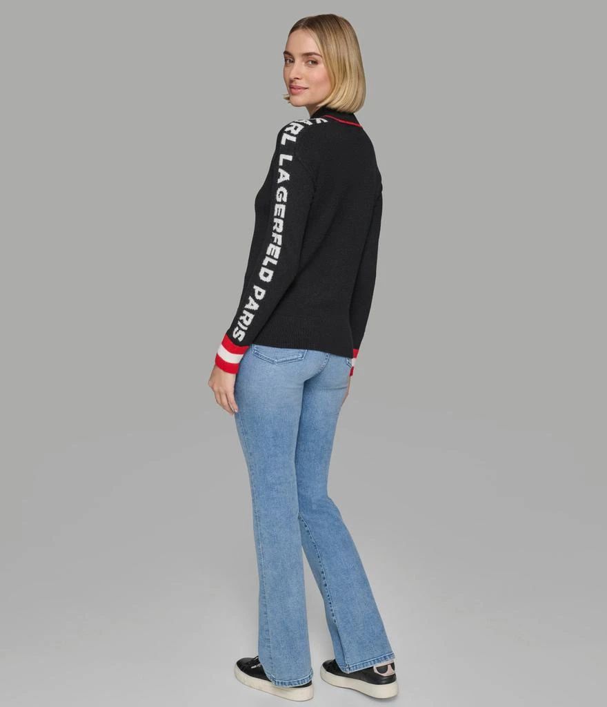 Karl Lagerfeld Paris MOCK NECK SWEATER W RED TRIM AND LOGO TAPING