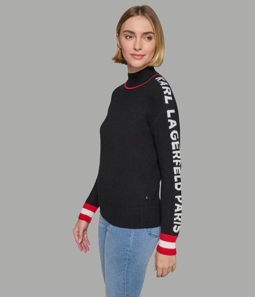 Karl Lagerfeld Paris MOCK NECK SWEATER W RED TRIM AND LOGO TAPING