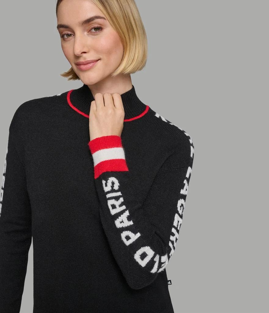 Karl Lagerfeld Paris MOCK NECK SWEATER W RED TRIM AND LOGO TAPING