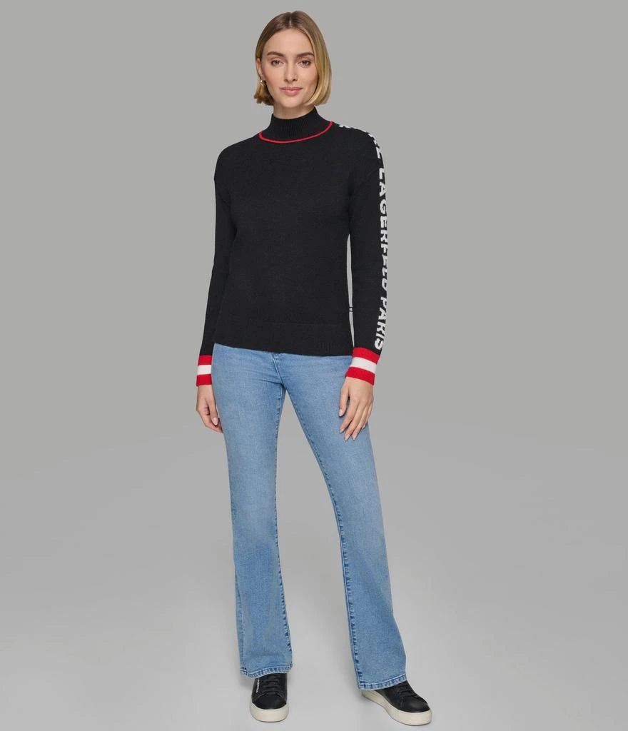 Karl Lagerfeld Paris MOCK NECK SWEATER W RED TRIM AND LOGO TAPING