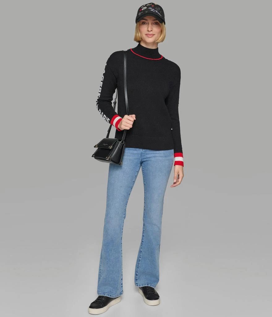 Karl Lagerfeld Paris MOCK NECK SWEATER W RED TRIM AND LOGO TAPING