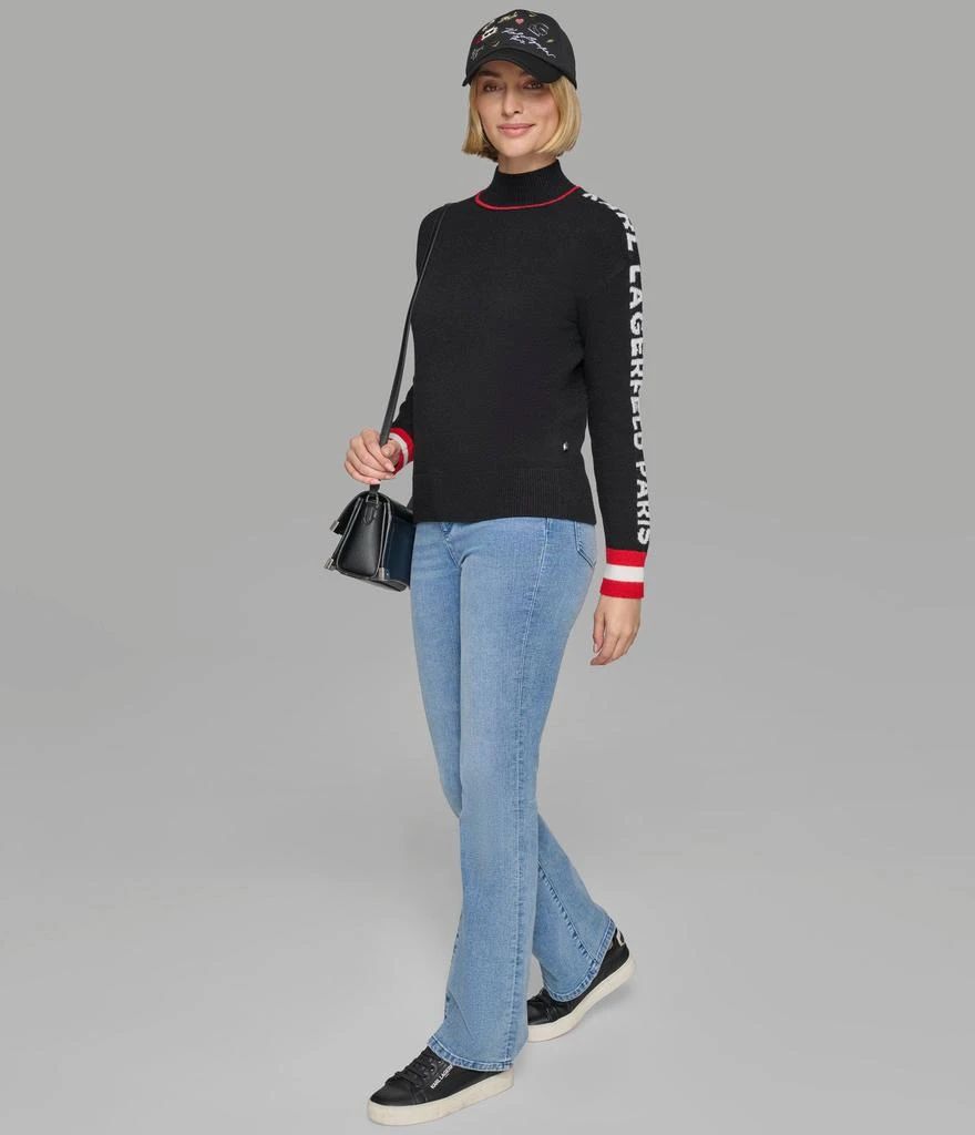 Karl Lagerfeld Paris MOCK NECK SWEATER W RED TRIM AND LOGO TAPING