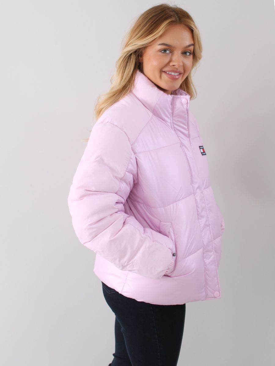 Tommy Jeans Badge Collar Puffer jacket in pink