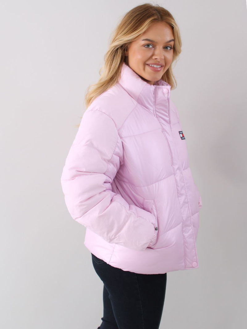 Tommy Jeans Badge Collar Puffer jacket in pink