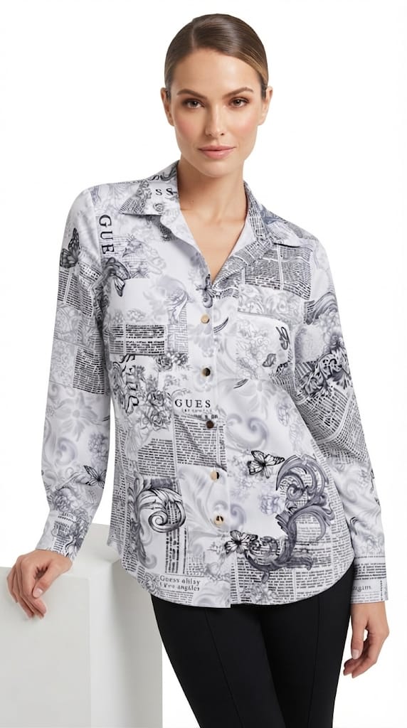 Guess Los Angeles Nwespaper print shirt