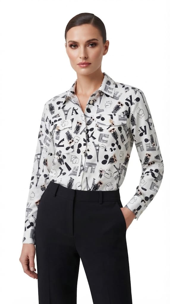 Karl Lagerfeld Paris Women's Long Sleeve Whimsical Blouse