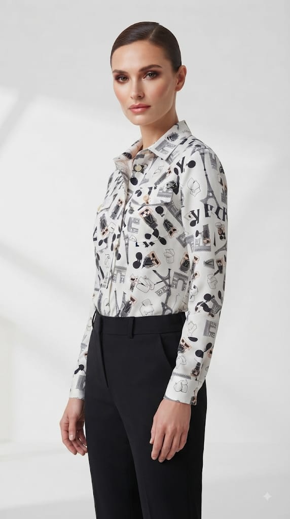 Karl Lagerfeld Paris Women's Long Sleeve Whimsical Blouse