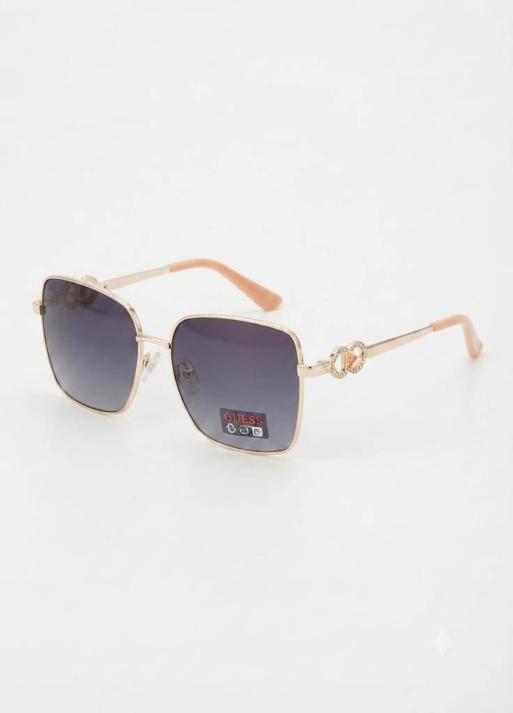 Guess Gold Square Sunglasses with Rhinestone Interlocking G Details (Without Case)