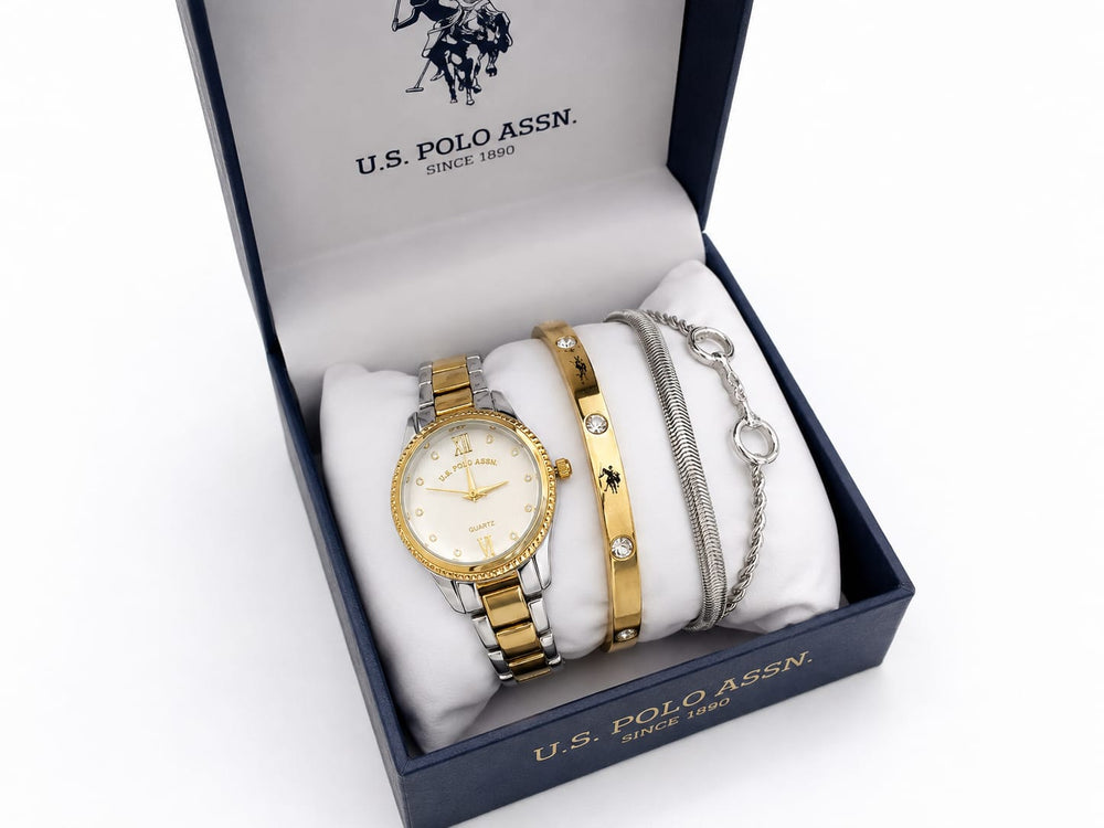 U.S. Polo Assn. Women's Gold-Tone Watch and Accent Bracelets Gift Set