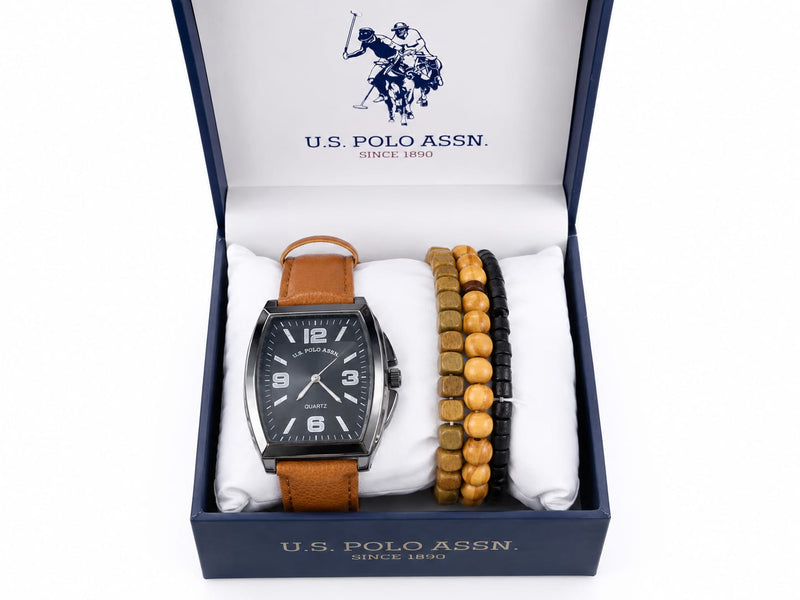 U.S. Polo Assn. Men's Tonneau Quartz Watch and Bracelet Gift Set