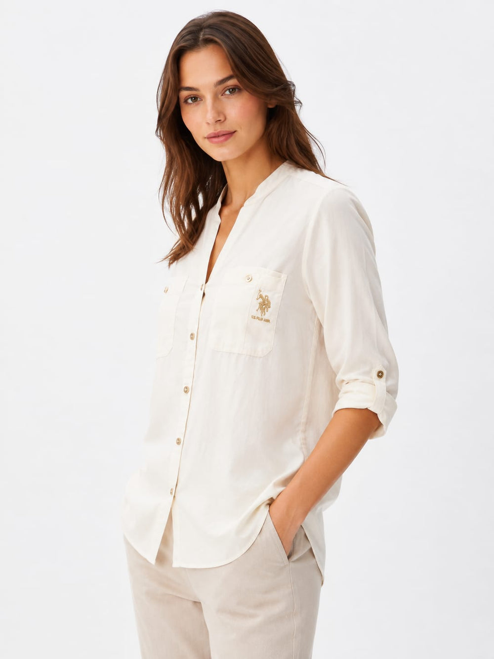 Womens Ladies Basic Shirt ( Mixed Material Slim Long-Sleeve Shirt)