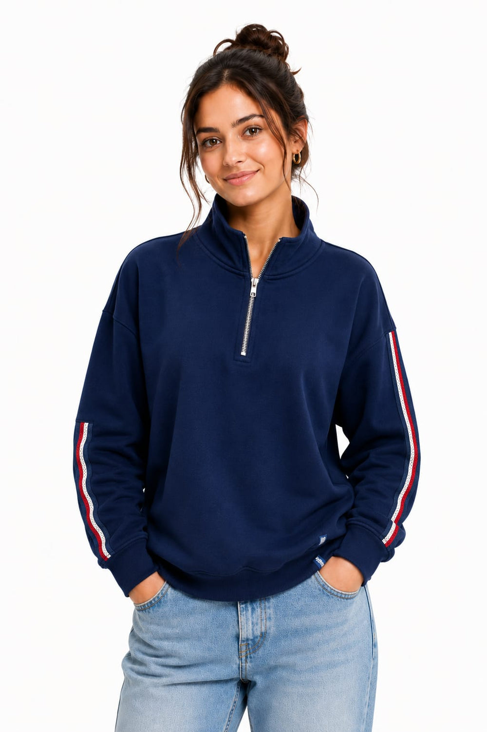 Tommy Jeans Boxy Quarter-Zip Sweatshirt / Tape Sleeve Detail Mock Neck Jumper