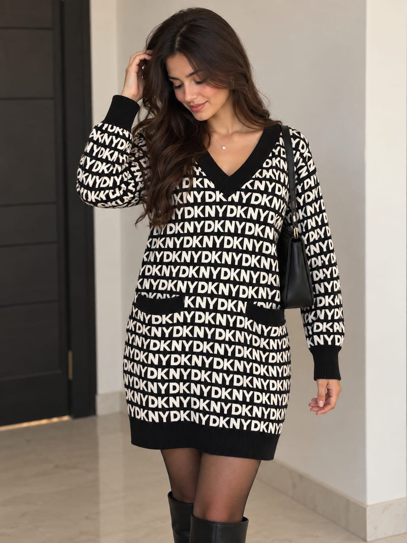 Women's Black / White DKNY Monogrammed Letter Dress