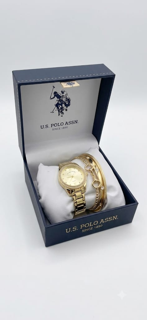 U.S. Polo Assn. Women's Gold-Tone Watch and Accent Bracelets Gift Set