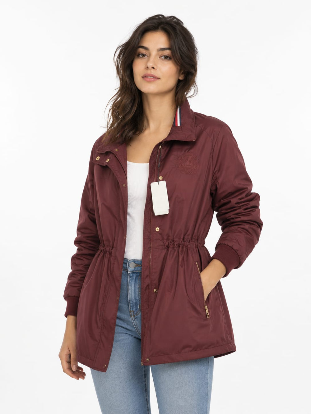 TOMMT HILFIGRER Burgundy Drawstring Waist Raincoat / Utility Jacket