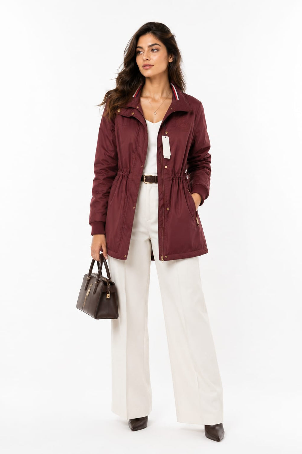 TOMMT HILFIGRER Burgundy Drawstring Waist Raincoat / Utility Jacket