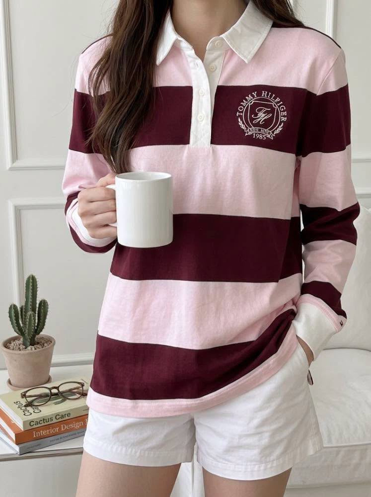 Crest Striped Interlock Rugby T-Shirt