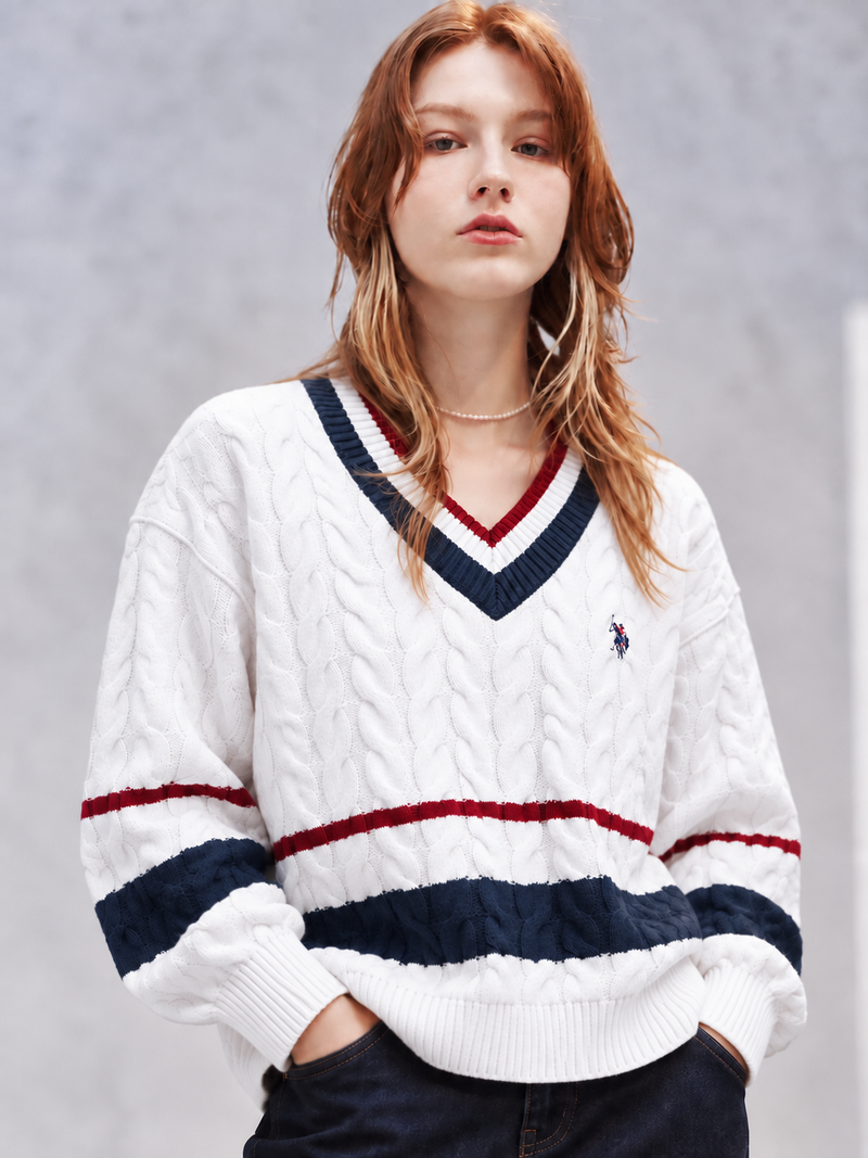 U.S Polo ASSN TIPPED CABLE V-NECK Pullover