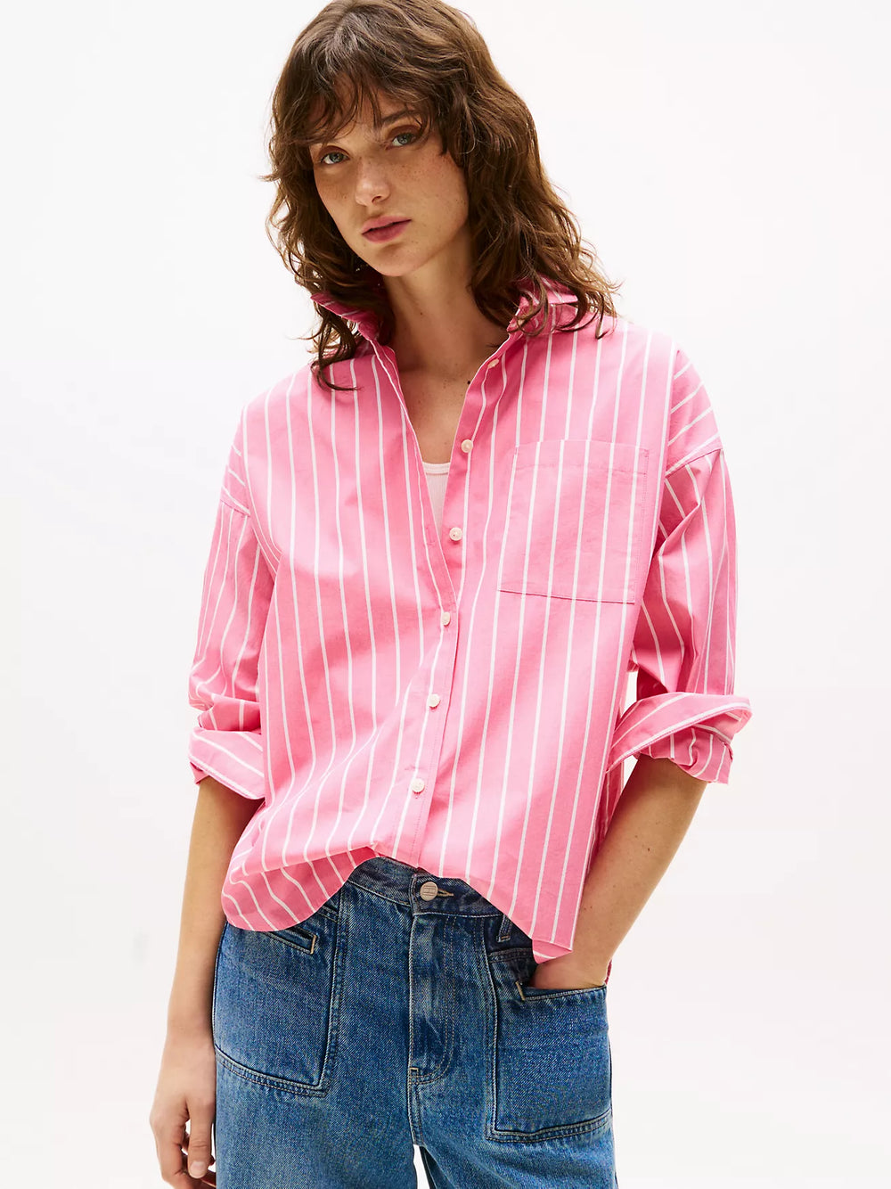 Tommy Hilfiger Relaxed Fit Stripe Shirt In Strriped Pink