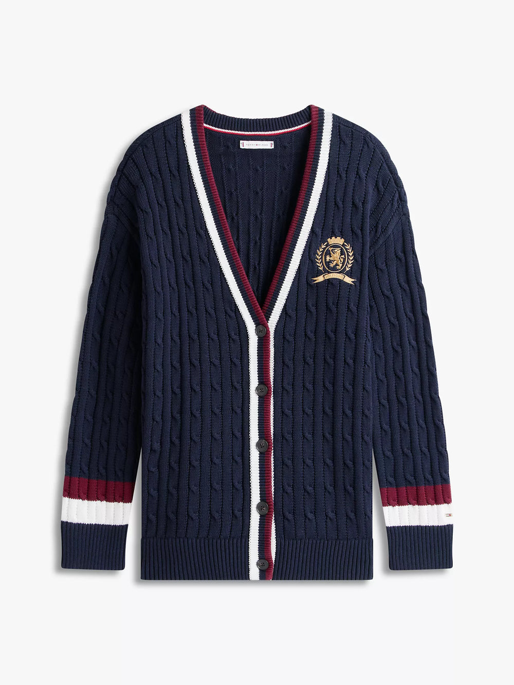 Cable Knit Crest Logo Varsity Cardigan