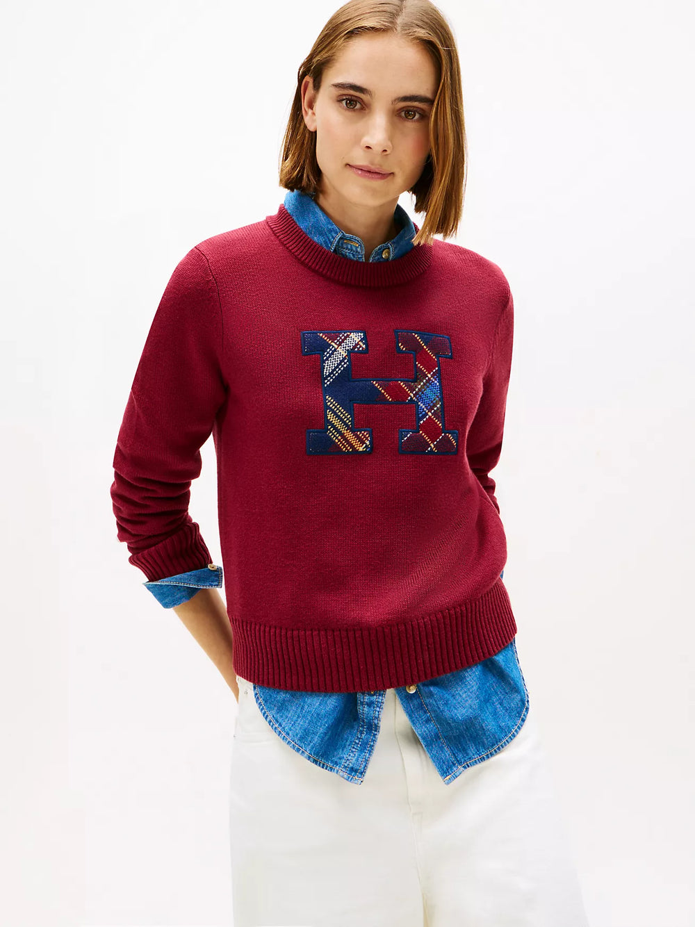 Plaid Monogram Crewneck Sweater
