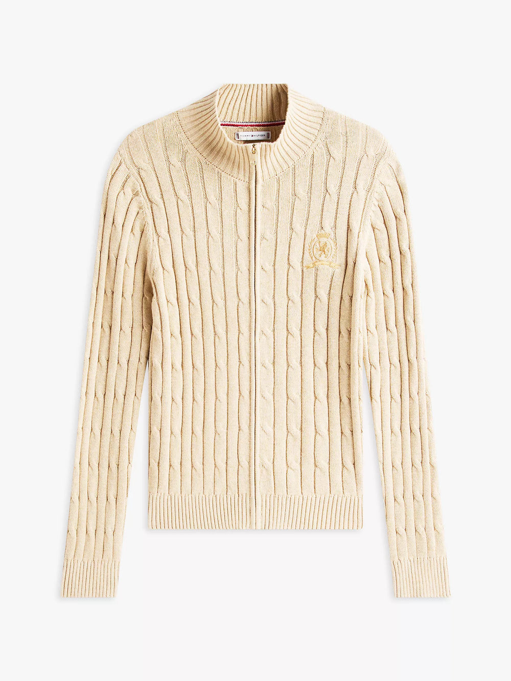 Crest Logo Cable Knit Zip Cardigan