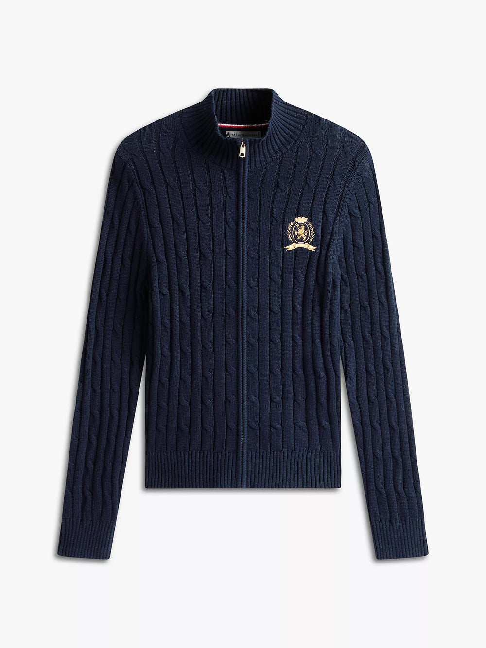 Crest Logo Cable Knit Zip Cardigan