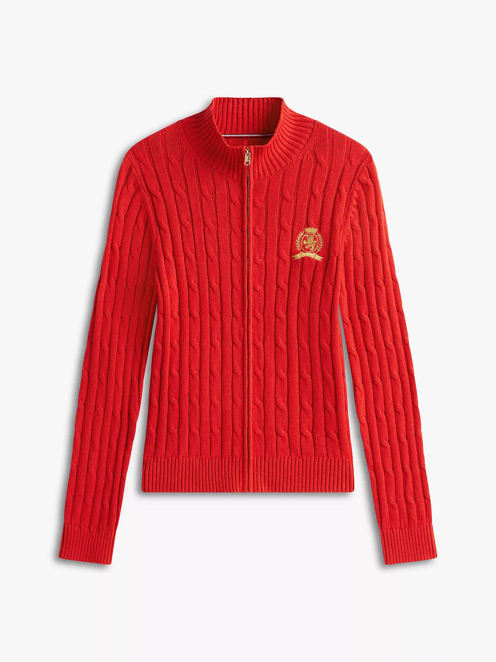 Crest Logo Cable Knit Zip Cardigan