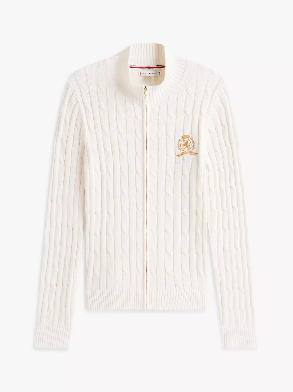 Crest Logo Cable Knit Zip Cardigan
