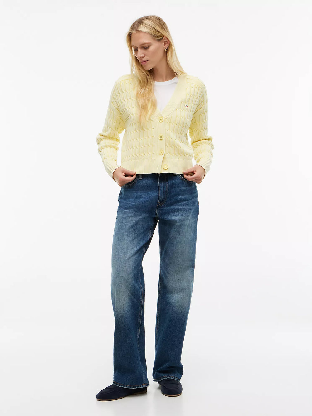 Garment-Dyed Cable Knit Cardigan