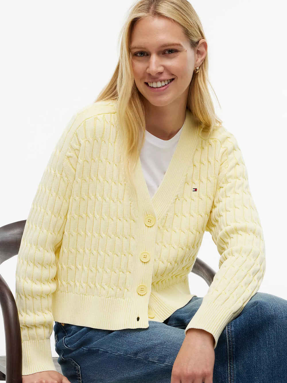 Garment-Dyed Cable Knit Cardigan