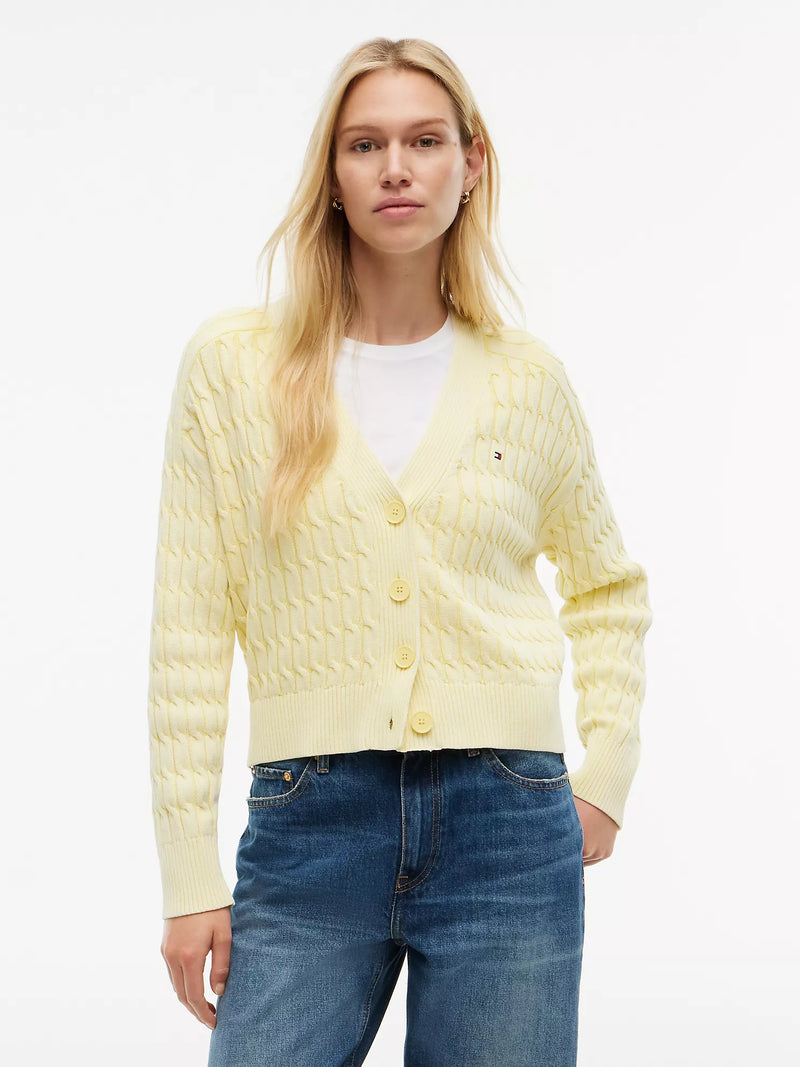 Garment-Dyed Cable Knit Cardigan
