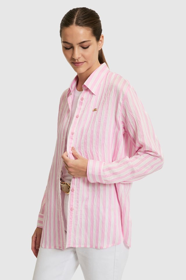 Women Pink Long Sleeve Striped Shirt