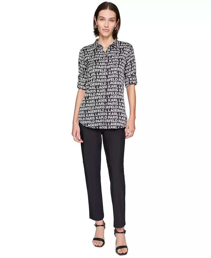 Karl Lagerfeld Paris Women's Logo-Print Button-Up Shirt